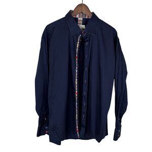 Claudio Lugli Couture Cotton Navy Blue Button Down Long Sleeve Shirt Men’s 4XL